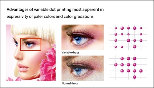 Advantages of variable dot printing most apparent in expressivity of paler colors and color gradations