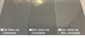 SS21 silver ink comparison with ES3 silver ink measured at Mimaki HQ.